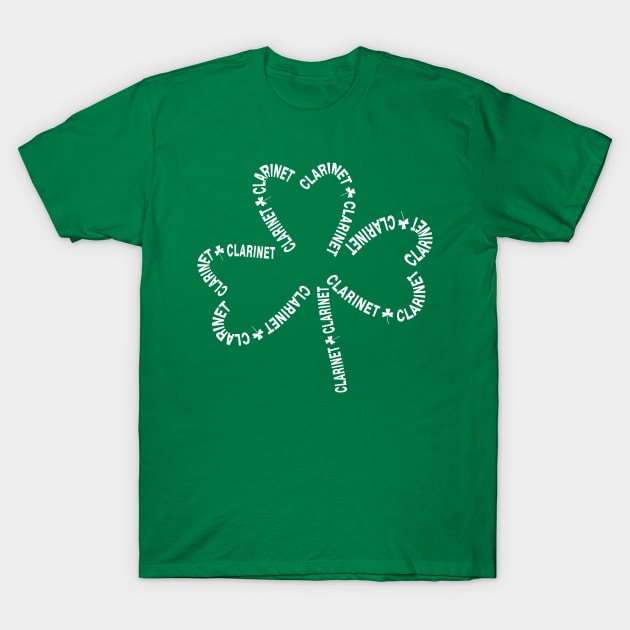 Clarinet White Text Shamrock T-Shirt by Barthol Graphics